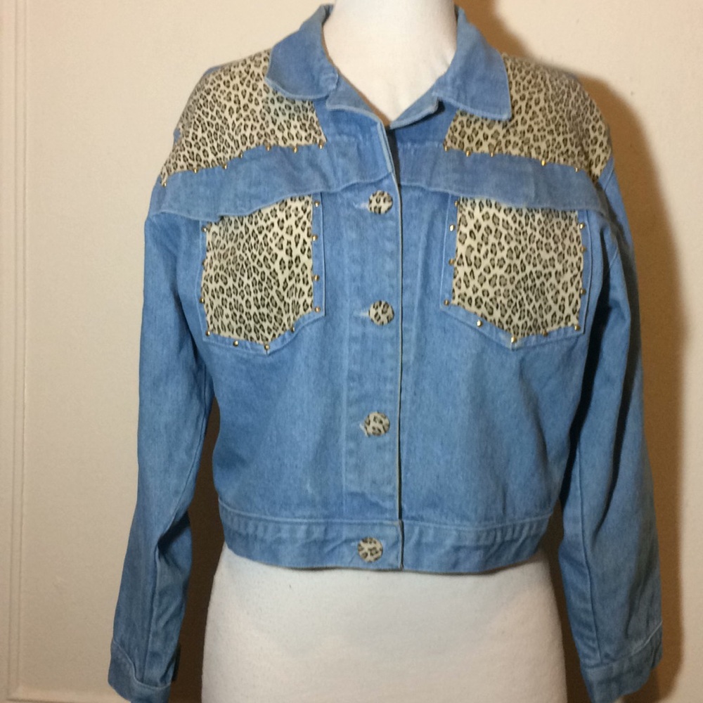 Women’s Vintage denim jacket leopard spots size M - Picture 1 of 8